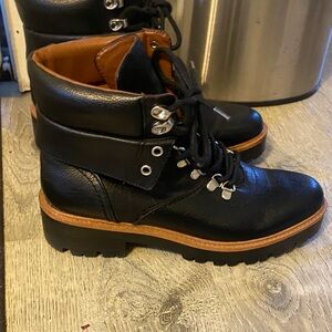 Indigo Black Combat Boots with Brown Trim